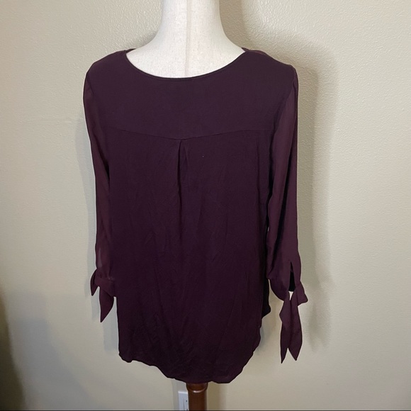 Fortune & Ivy Devora Burgundy Scallop Detail Long Sleeve Blouse Size Large - Picture 3 of 4